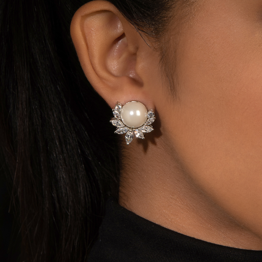 Shiana Beautiful Marquise Cut Swarovski Zirconia Pearl Stud Earrings