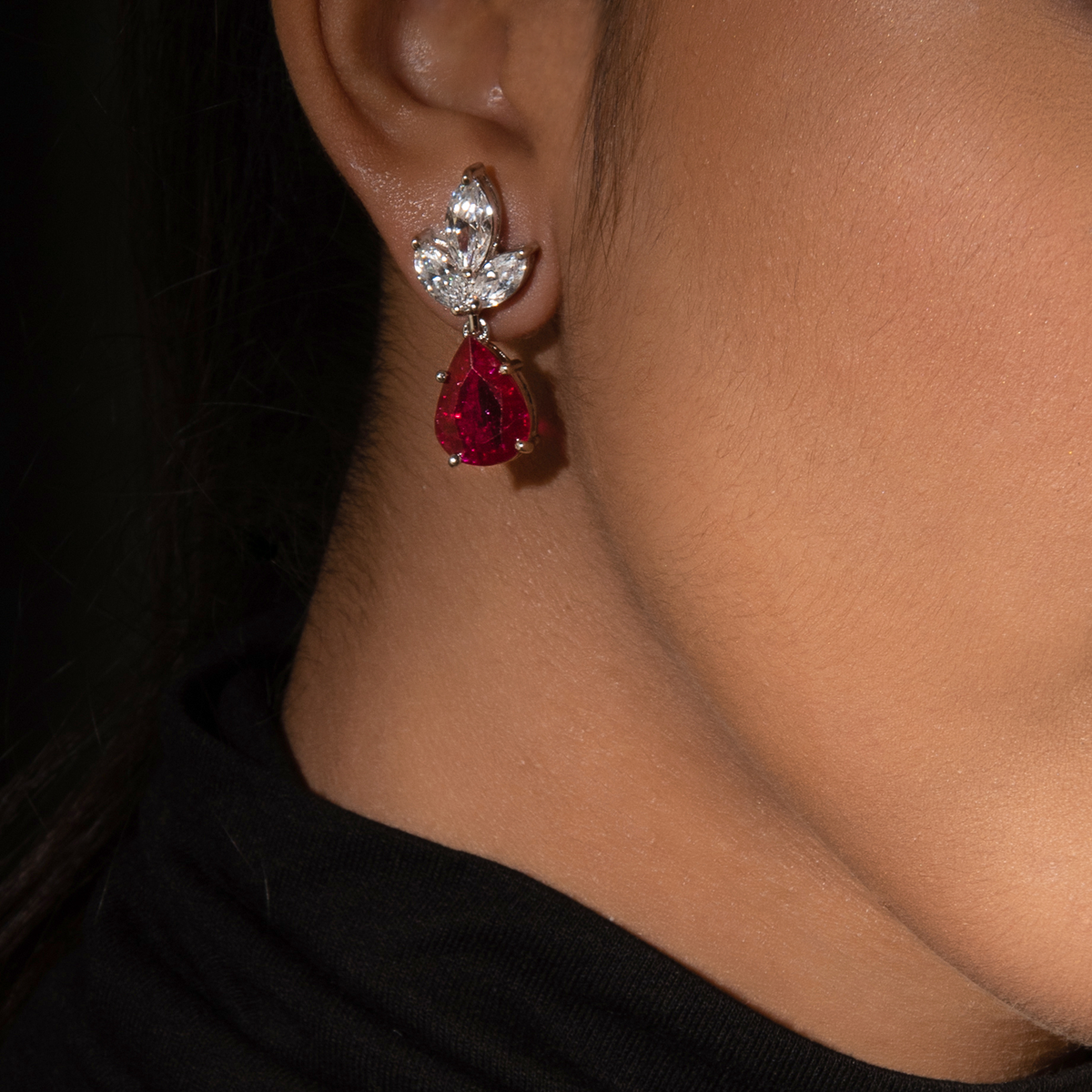 Vivian Marquise Cut Swarovski Zirconia Red Silver Earrings