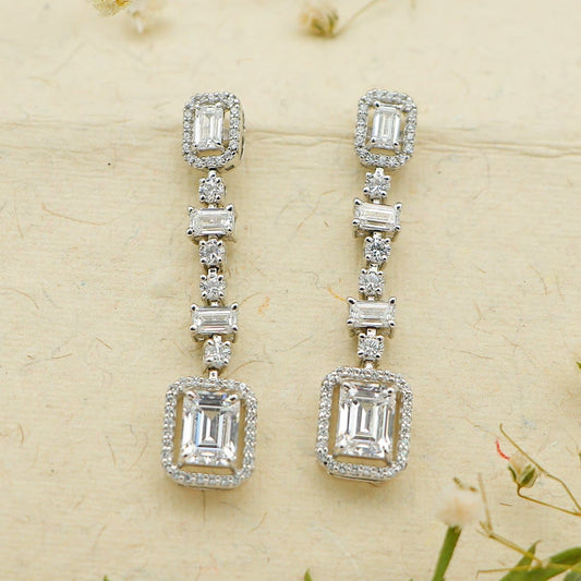 Emerald- cut Drop Silver Earrings with Swarovski Zirconia