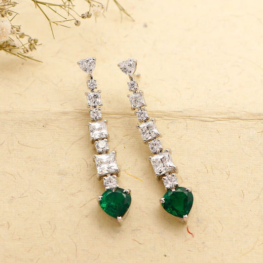 Heart Green Drop Silver Earrings with Swarovski Zirconia