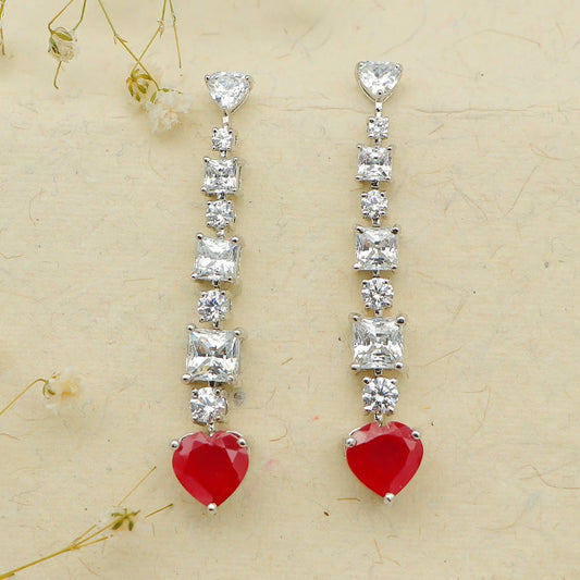 Heart Red Drop Silver Earrings with Swarovski Zirconia