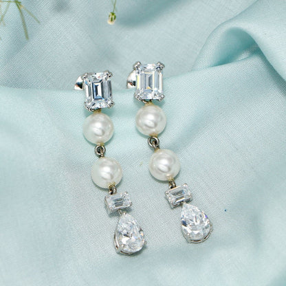 White Silver Earrings with Pearls and Swarovski Zirconia