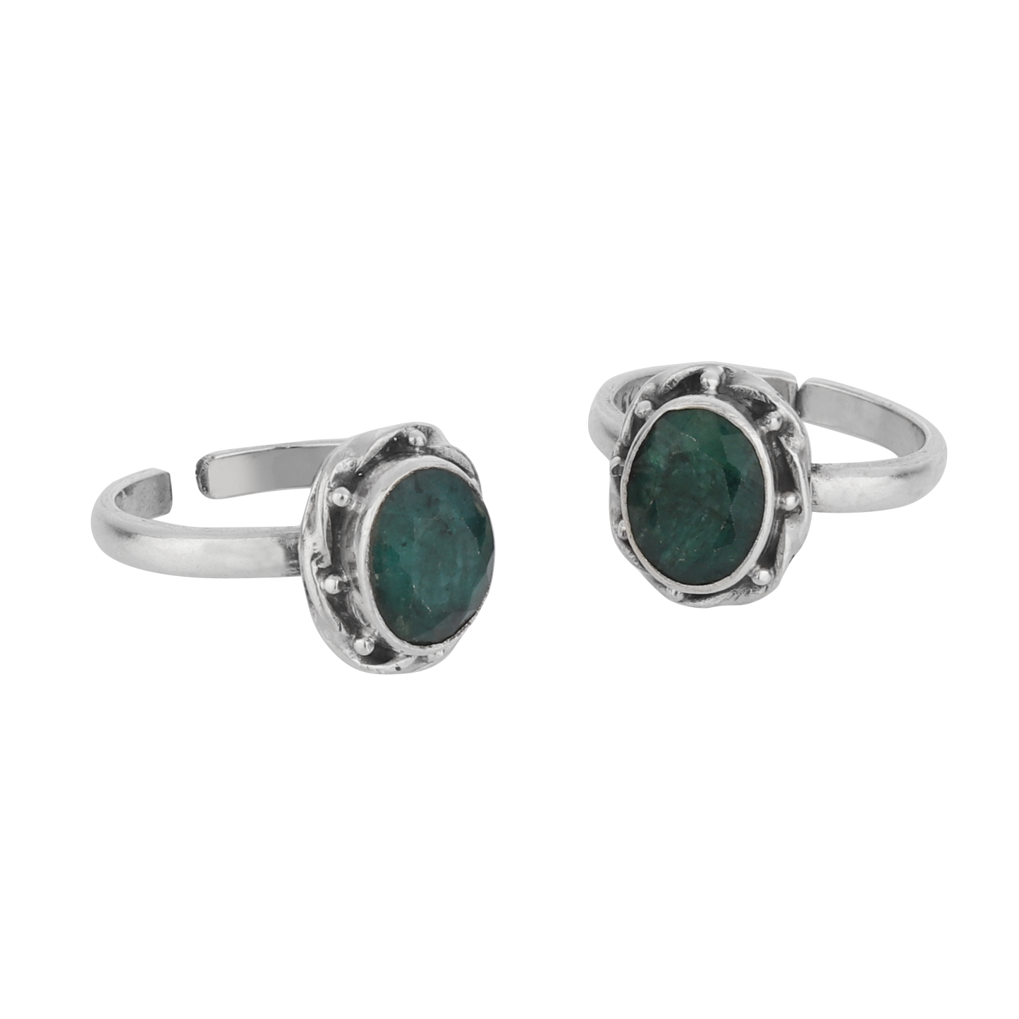 Avya Green Silver Toe Rings