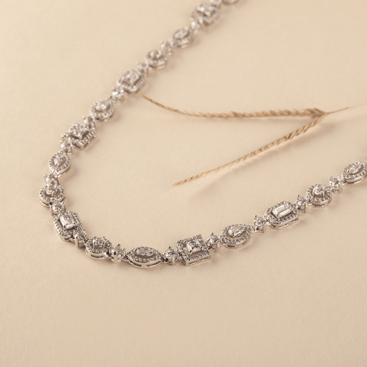 Raima Multi-Shaped Swarovski Zirconia Silver Necklace