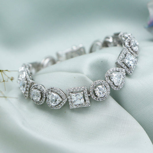 Elegant Silver Bracelet with Multi-Cut Swarovski Zirconia