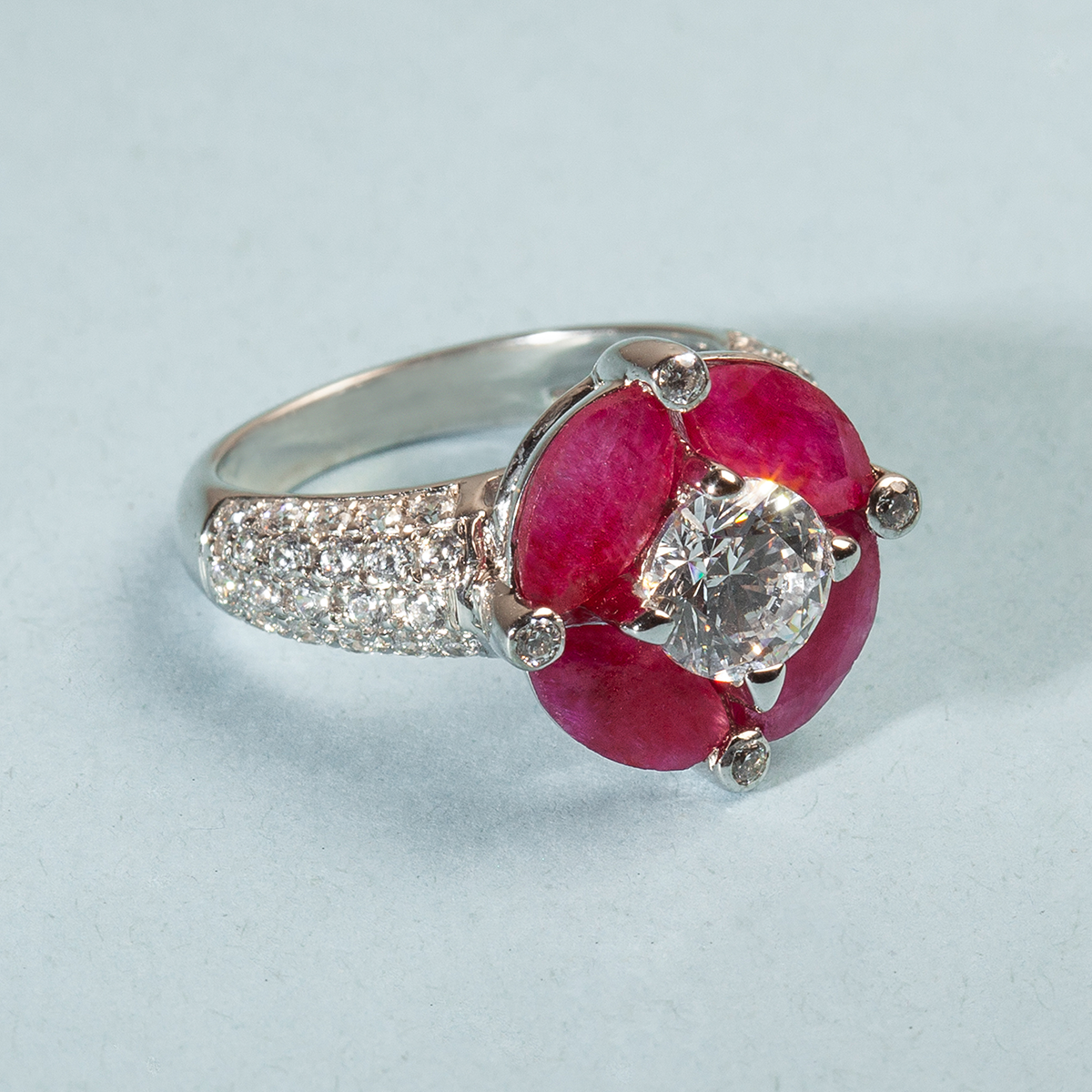 Saral Pink Floral Swarovski Zirconia Silver Ring