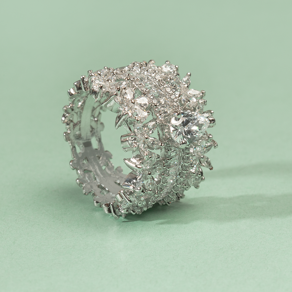 Mishka Emerald Cut Swarovski Zirconia Silver Ring
