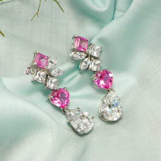 Peppy Pink Silver Earrings with Swarovski Zirconia