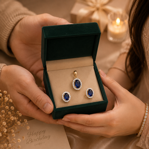 Sapphire Elegance Diamond Pendant  Set