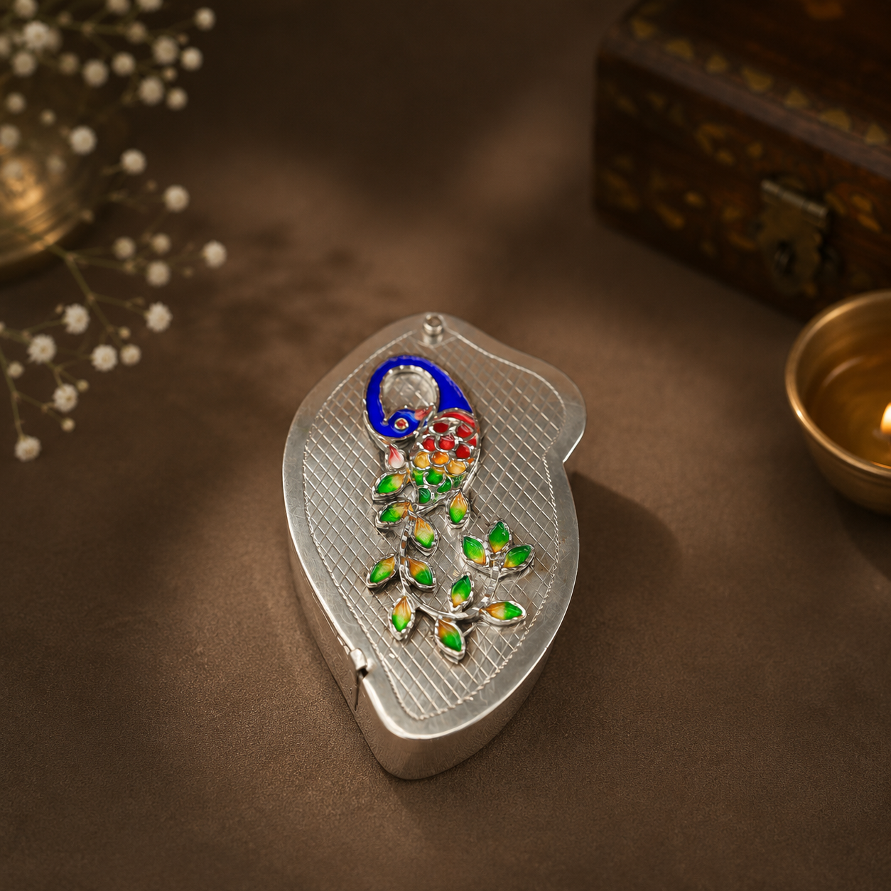 Classy Peacock Silver Multipurpose Box