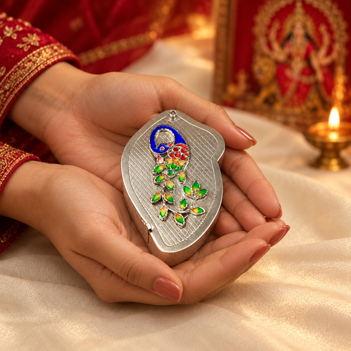 Classy Peacock Silver Multipurpose Box