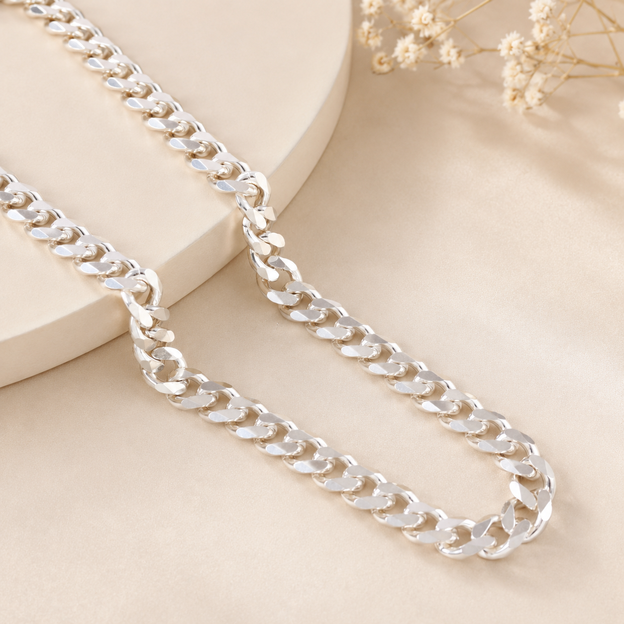 Premium Flat Link Silver Chain For Him