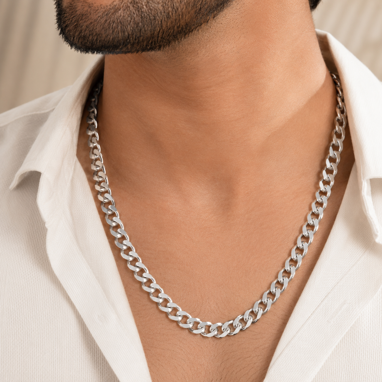 Premium Flat Link Silver Chain For Him