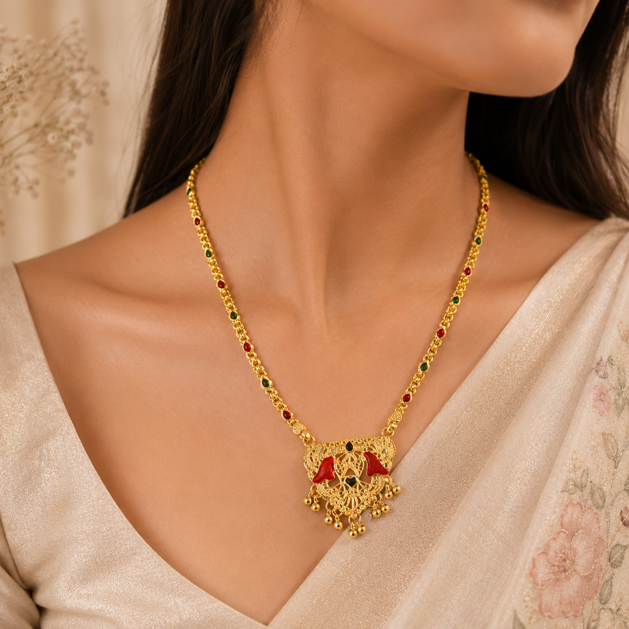 Ruhani Meenakari Silver Necklace