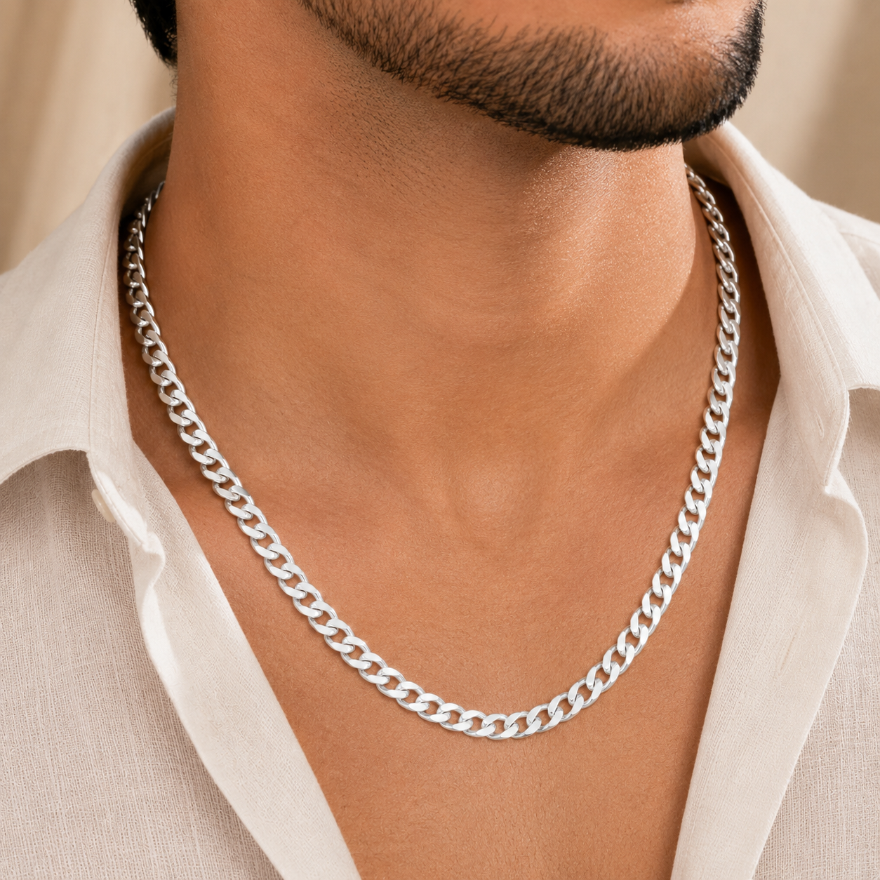 Modern Curb Silver Chain For Him