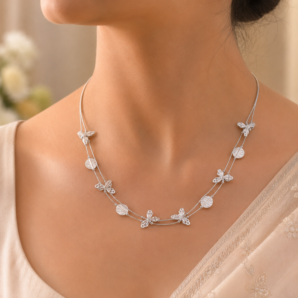 Butterfly Meadow Silver Necklace