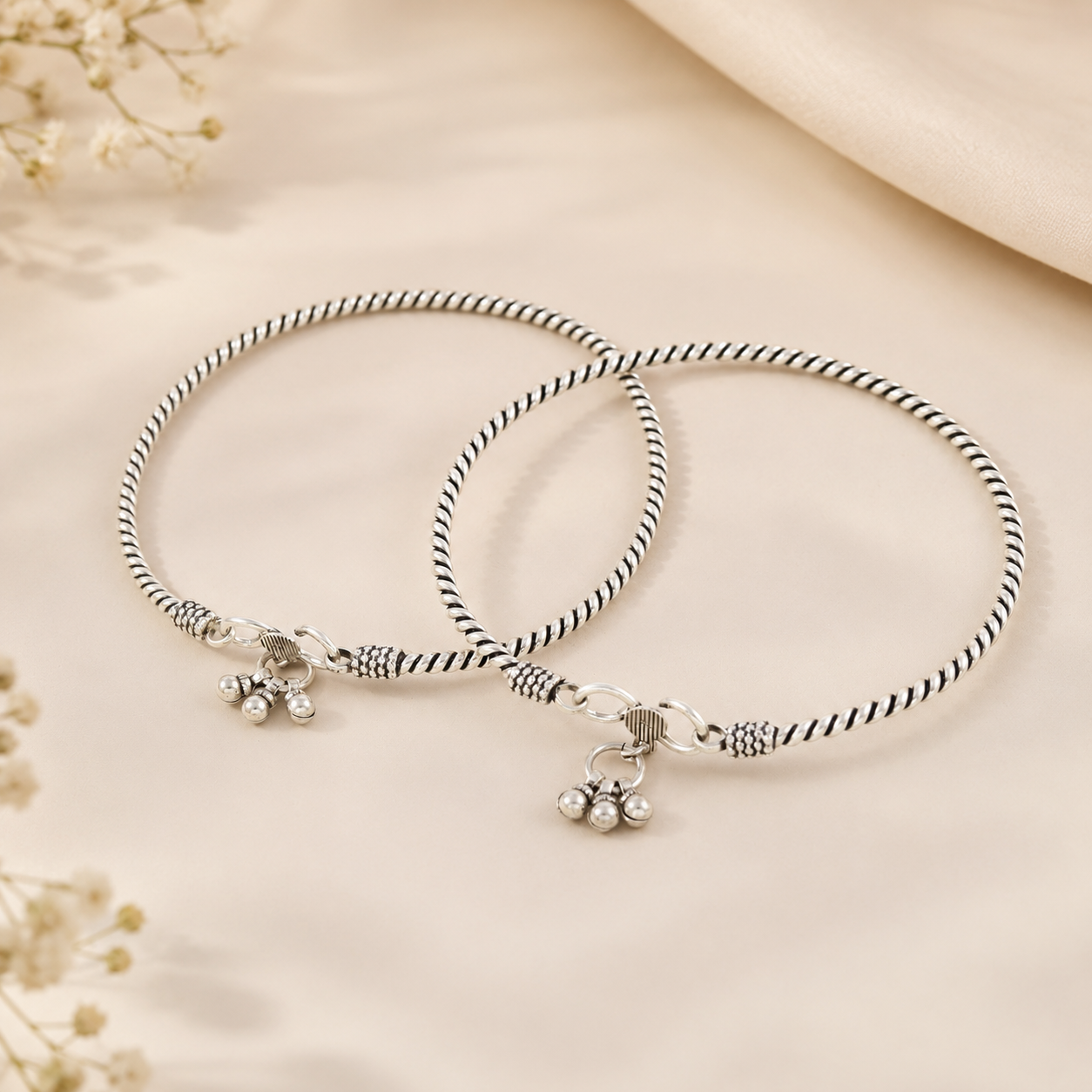 Twisted Kada Silver Anklets
