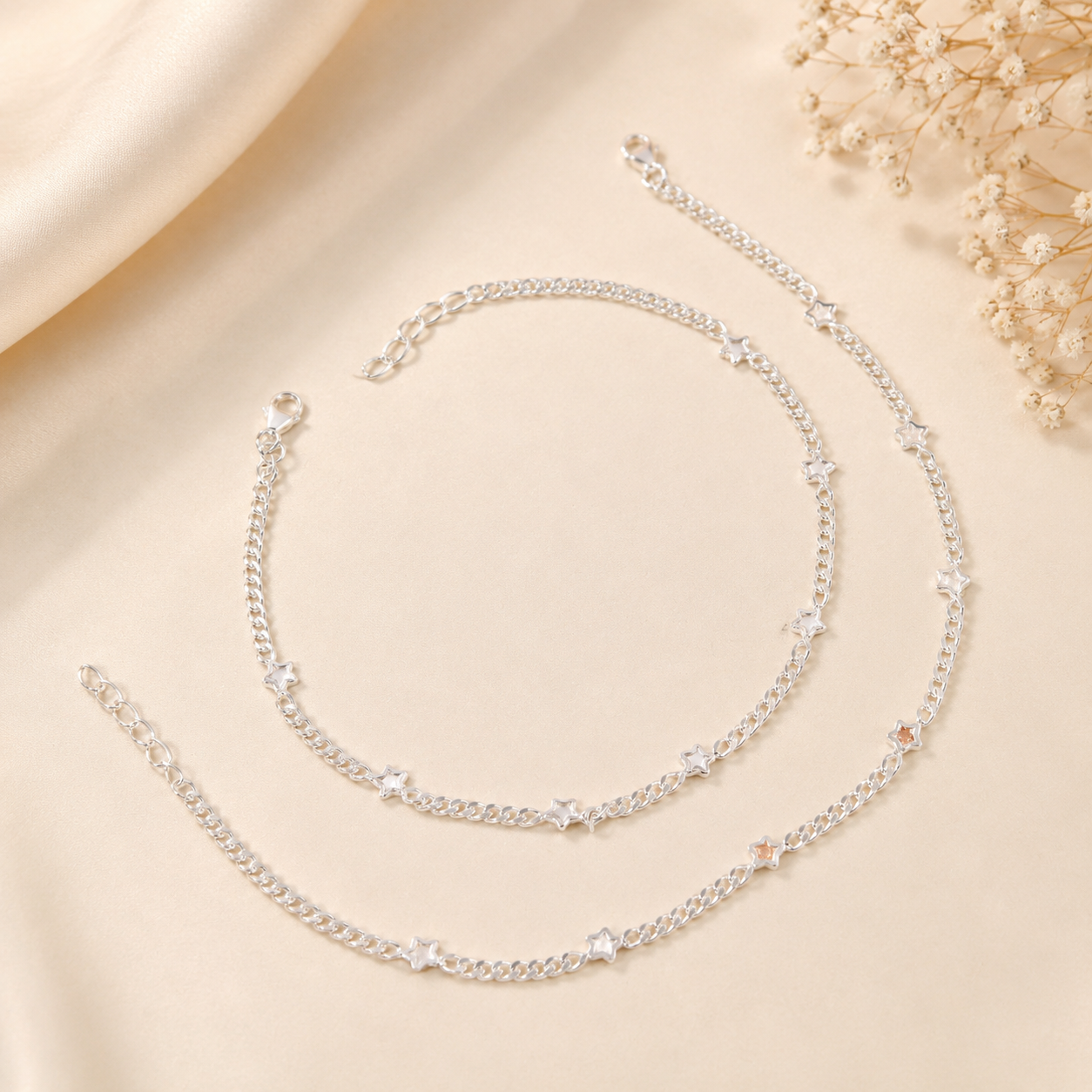 Minimal Star Chain Silver Anklets