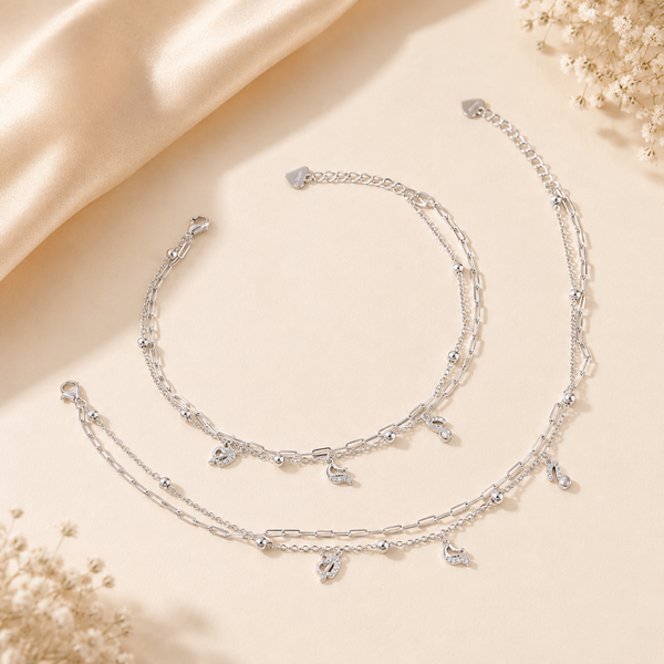 Nature Glow Silver Anklets