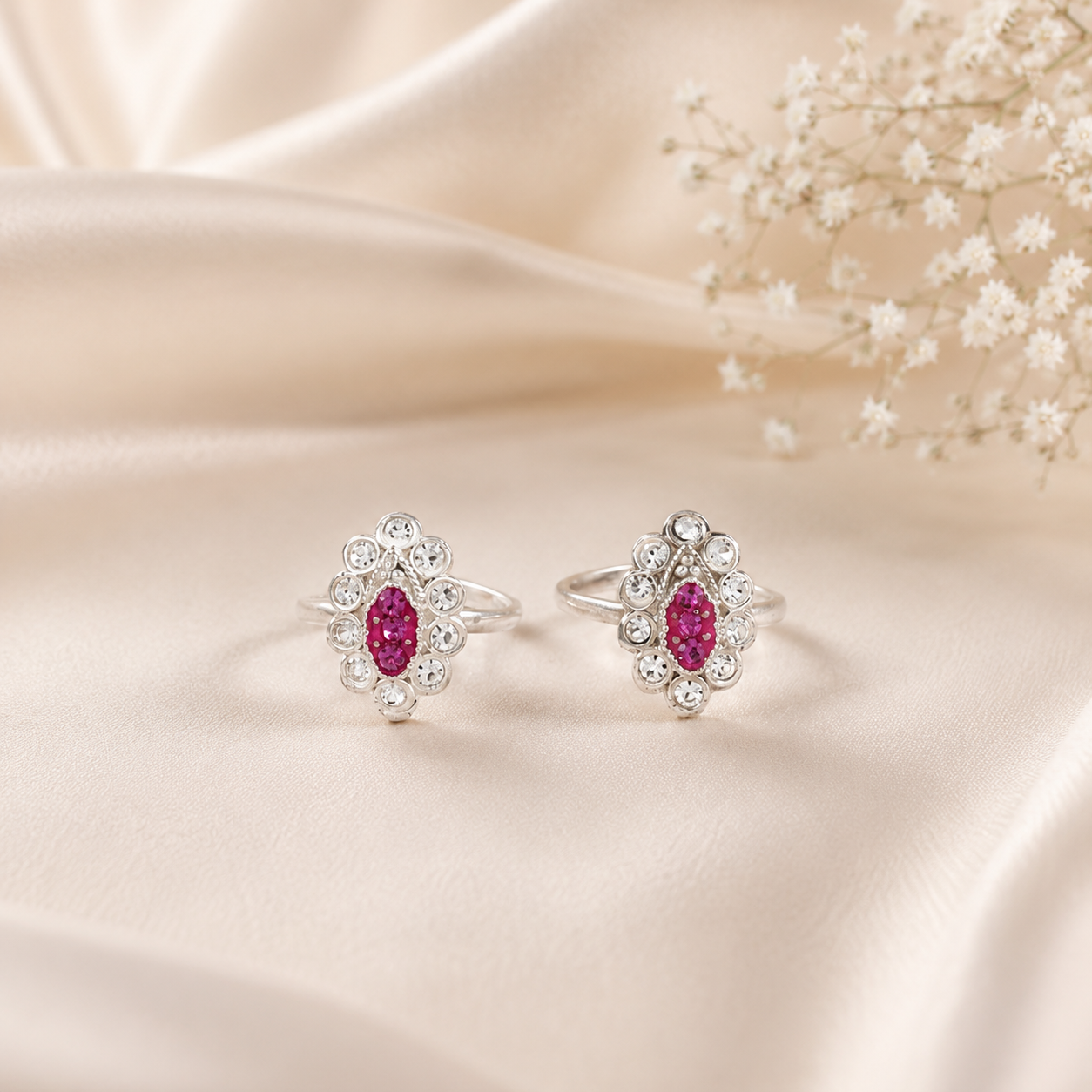 Ruby Bloom Silver Toe Rings