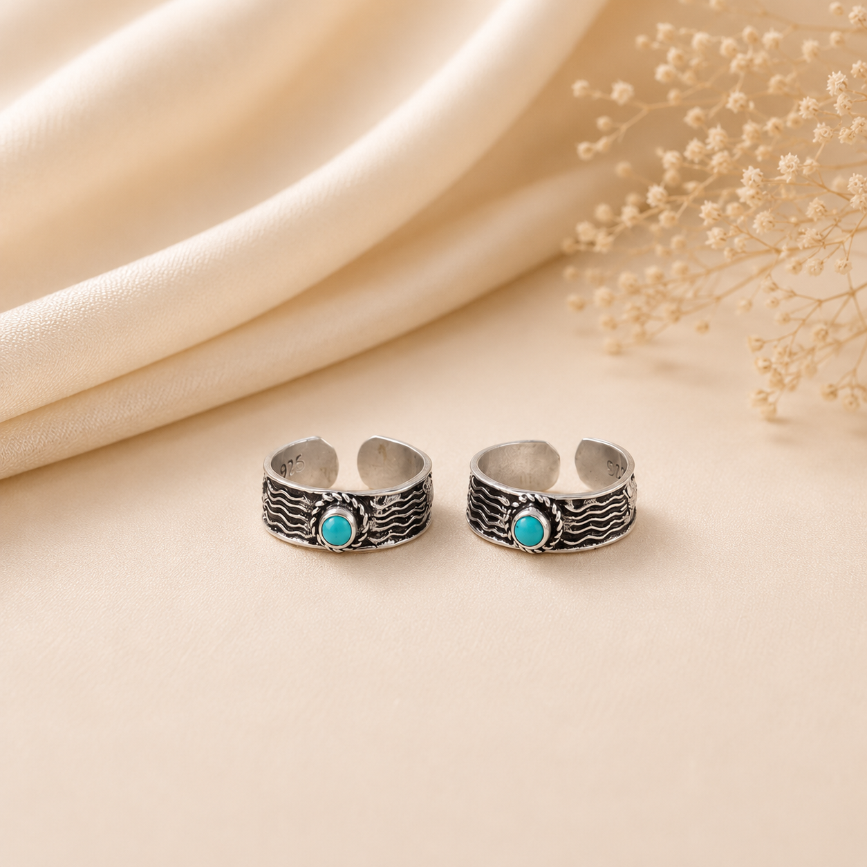 Turquoise Oxidized Silver Toe Rings