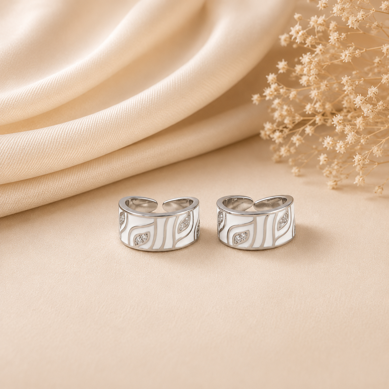 Pearl Leaf Silver Toe Rings