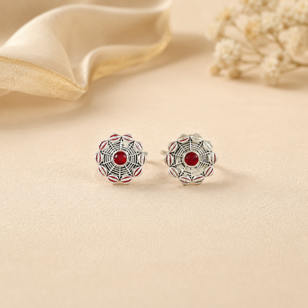Ruby Petal Silver Toe Rings