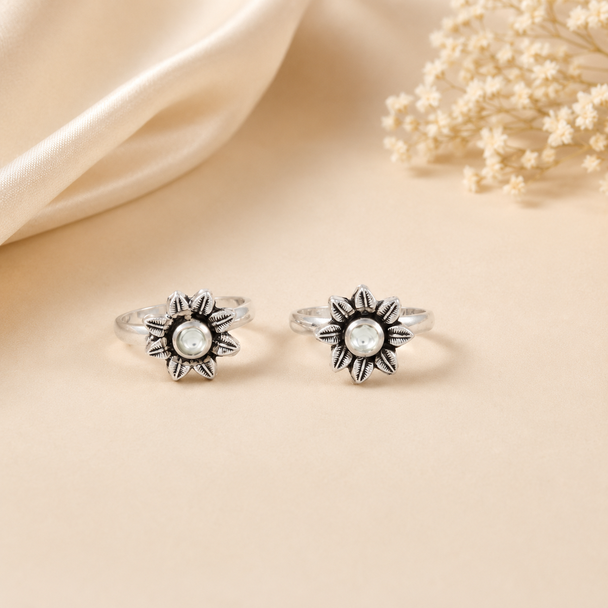 Moon Bloom Silver Toe Rings