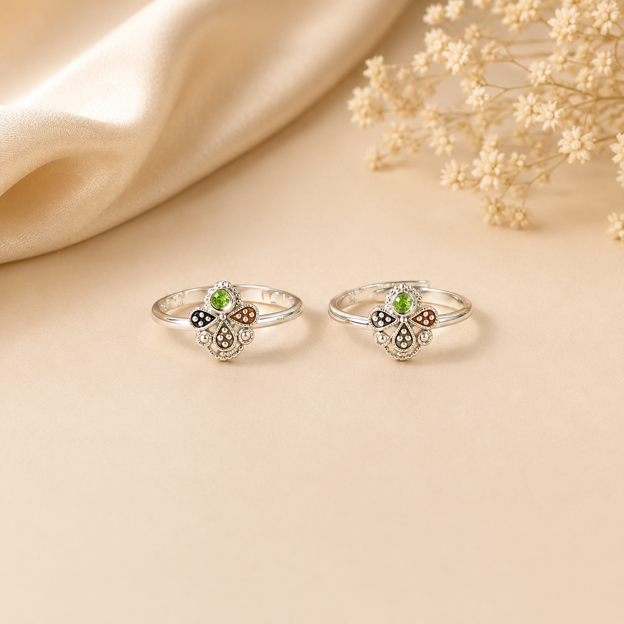 Verdant Petal Silver Toe Rings