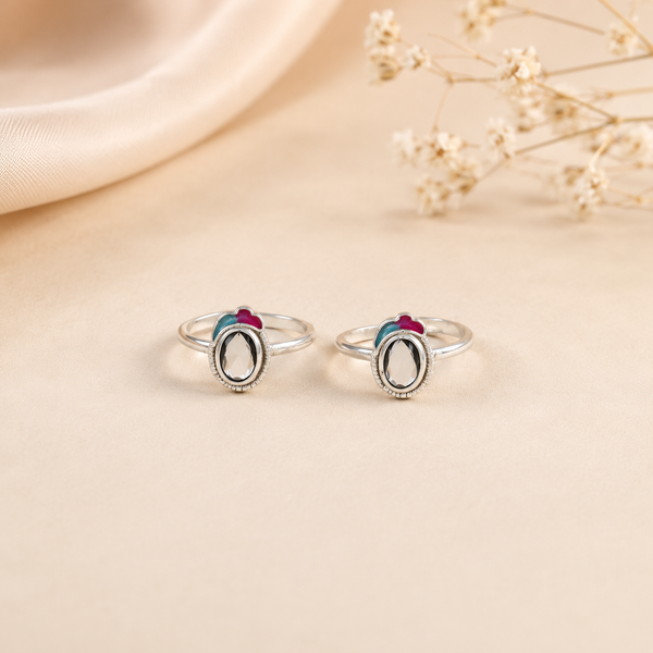Oval Stone & Enamel Silver Toe Rings