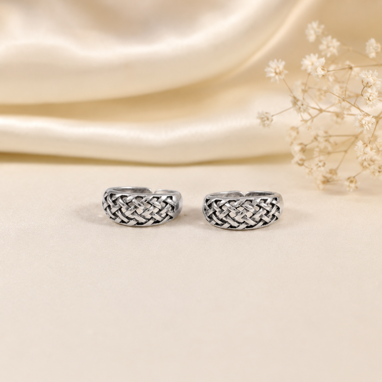 Braided Weave Silver Toe Rings