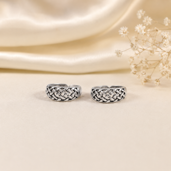 Braided Weave Silver Toe Rings