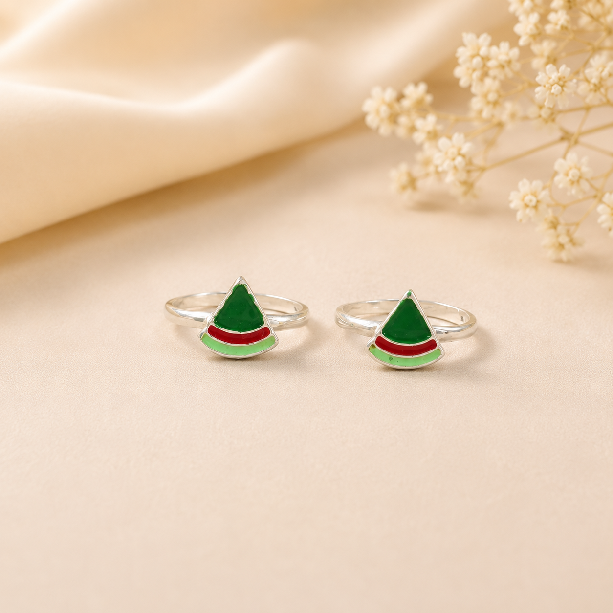 Green & Red Enamel Toe Rings