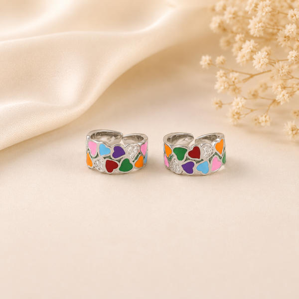 Rainbow Hearts Silver Toe Rings