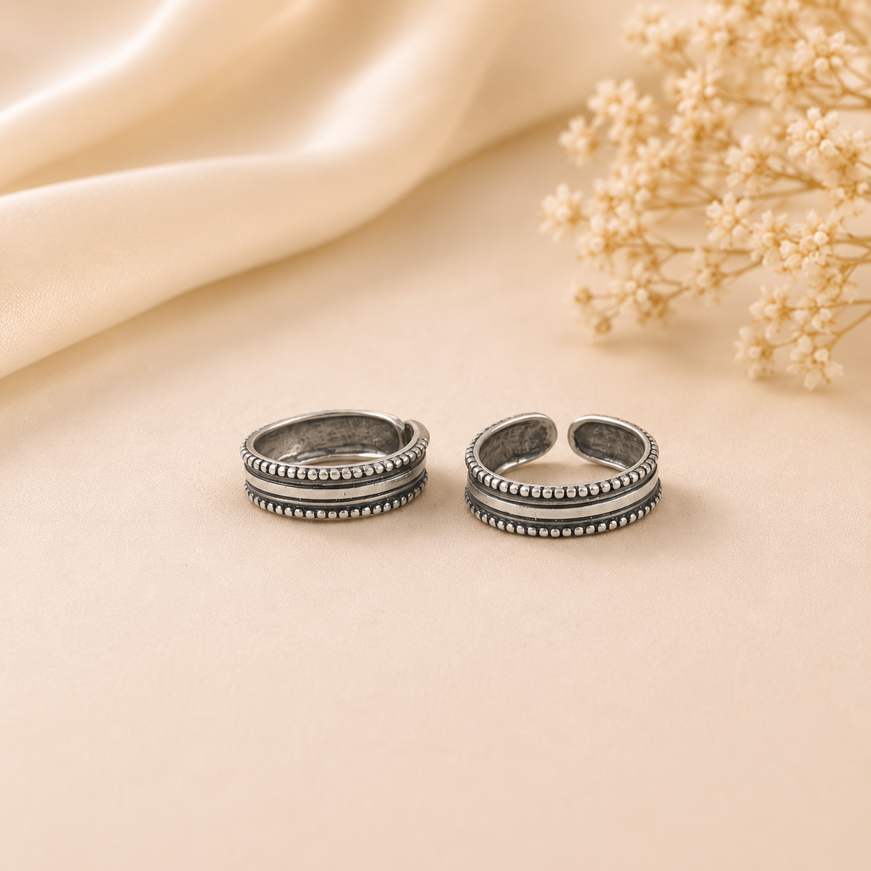 Vintage Beaded Silver Toe Rings