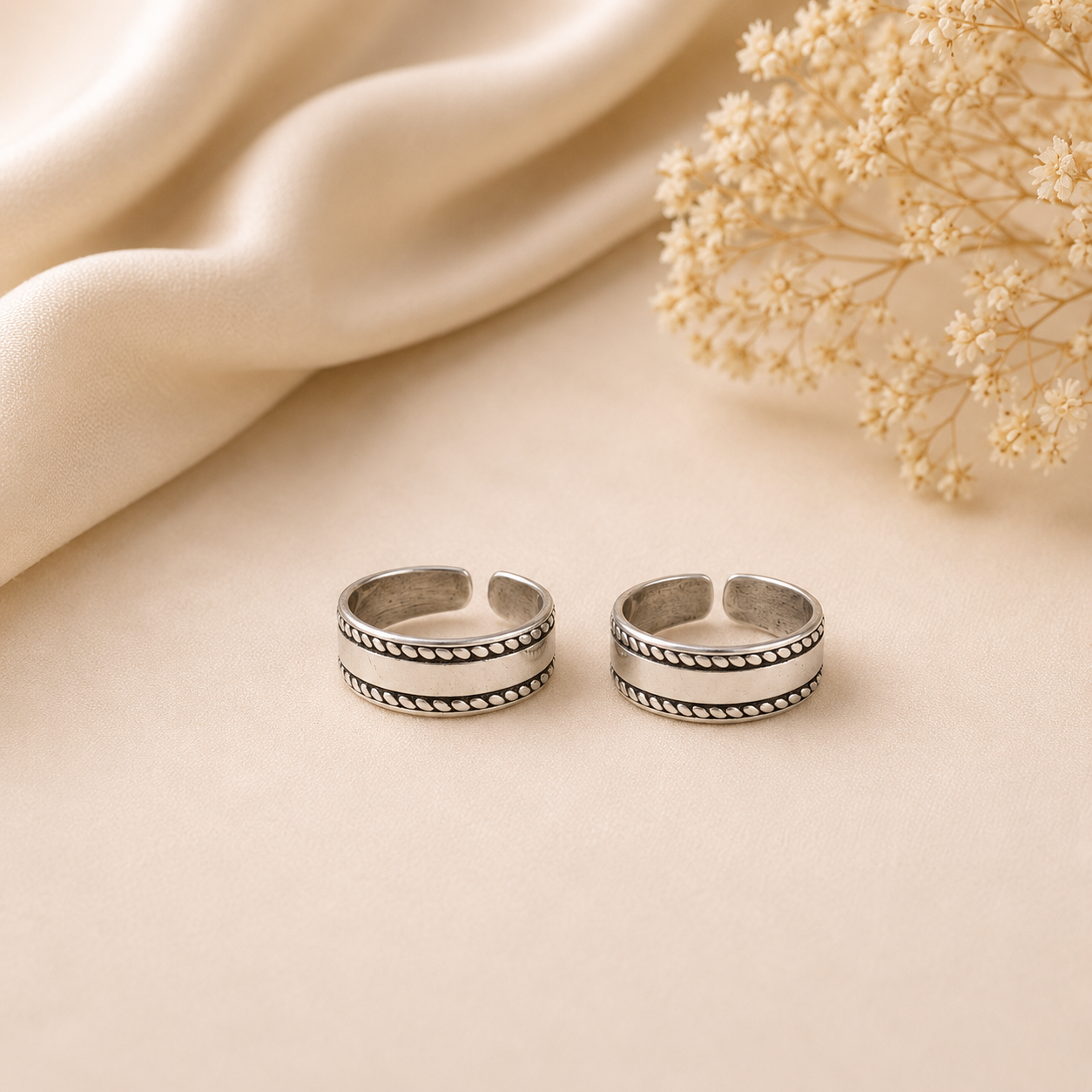 Classic Beaded Silver Toe Rings