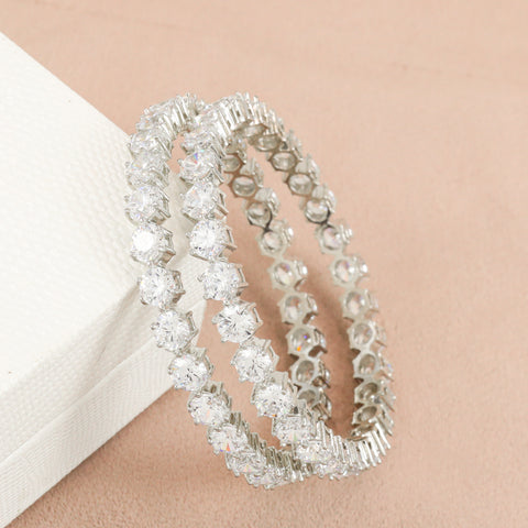 Rabhiya Shimmering Silver Swarovski Zirconia Bangles