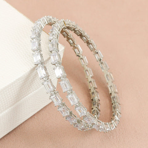 Kavina Fashionable Silver Swarovski Zirconia Bangles