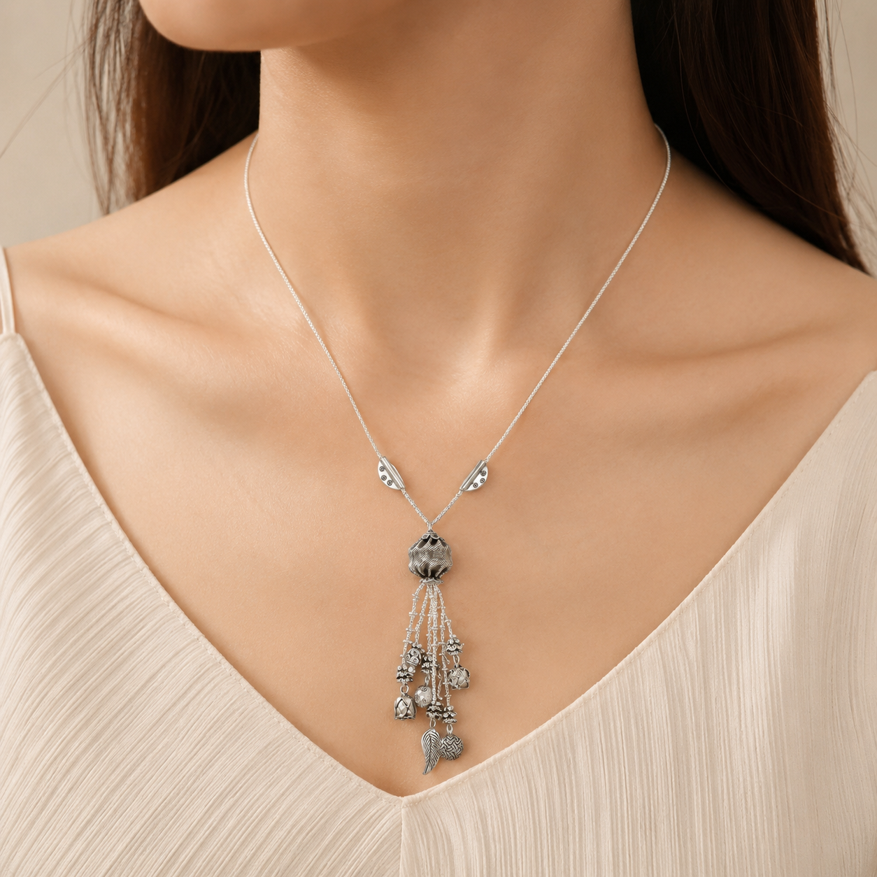 Shivani Silver Necklace With Leaf Motifs