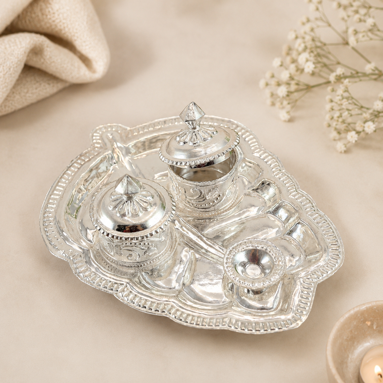 Vinaya Silver Holder With Diya Stand