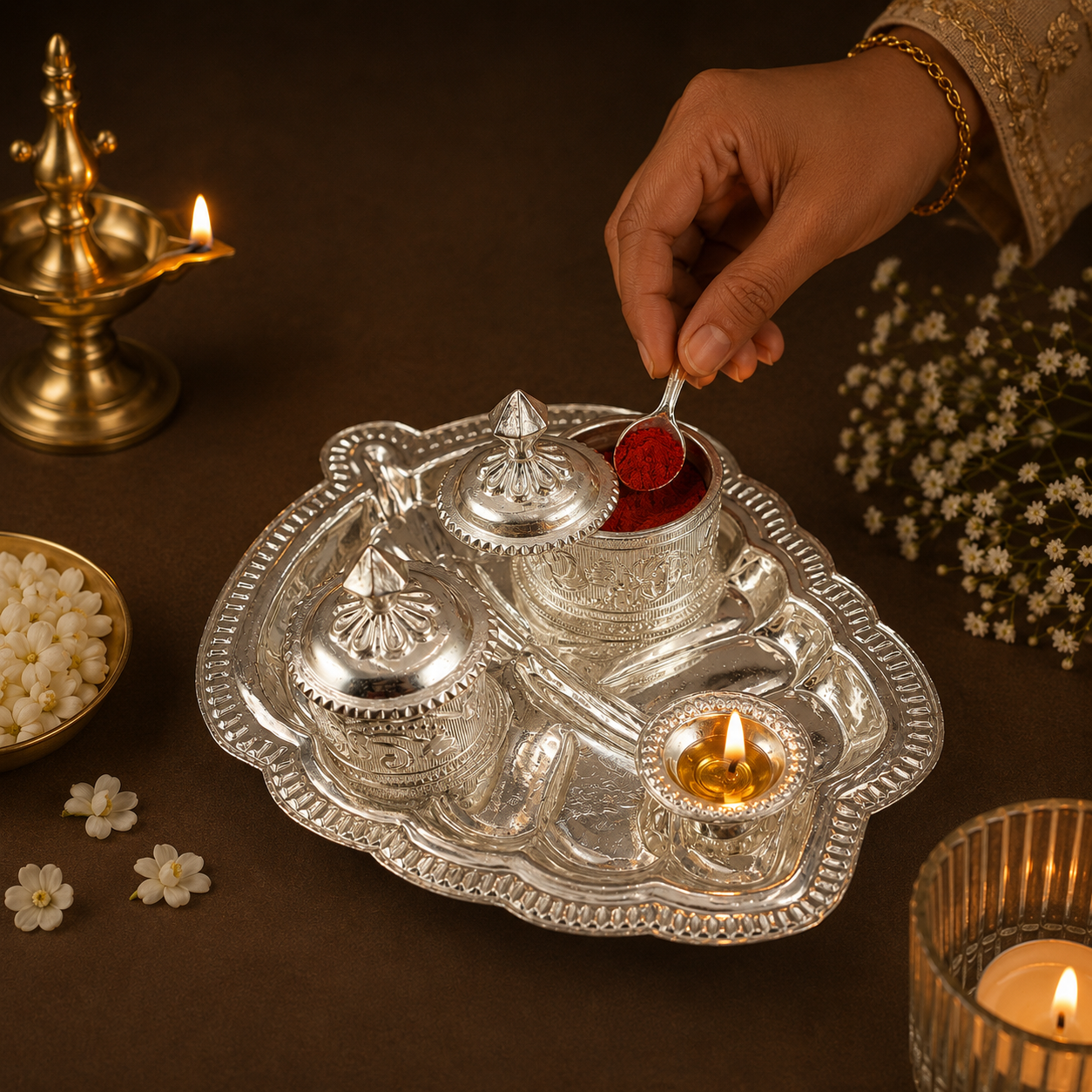 Vinaya Silver Holder With Diya Stand