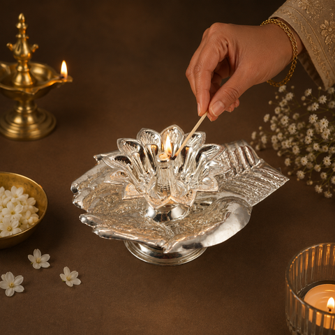 Divine Lotus Silver Diya