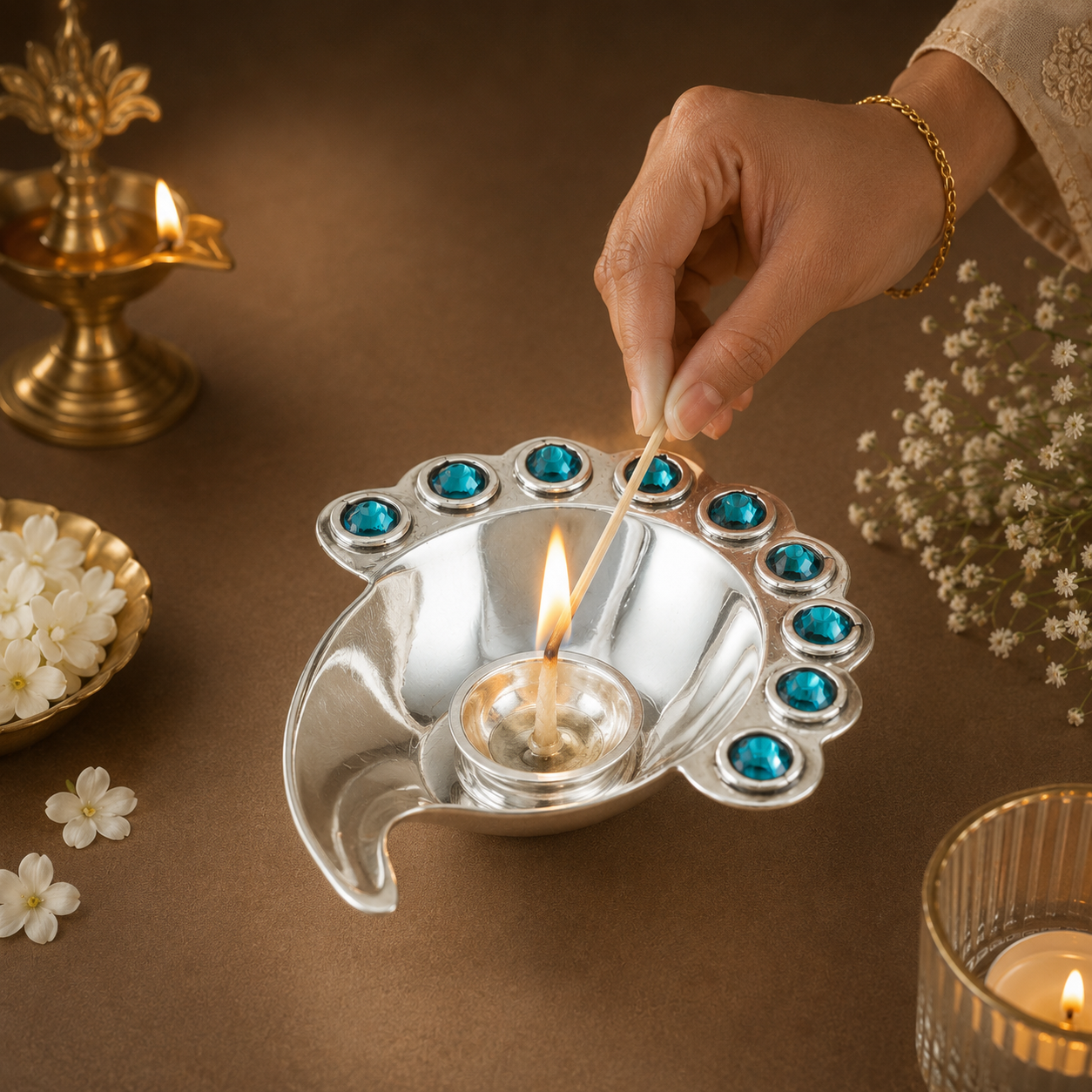 Trendy Sterling Silver Diya