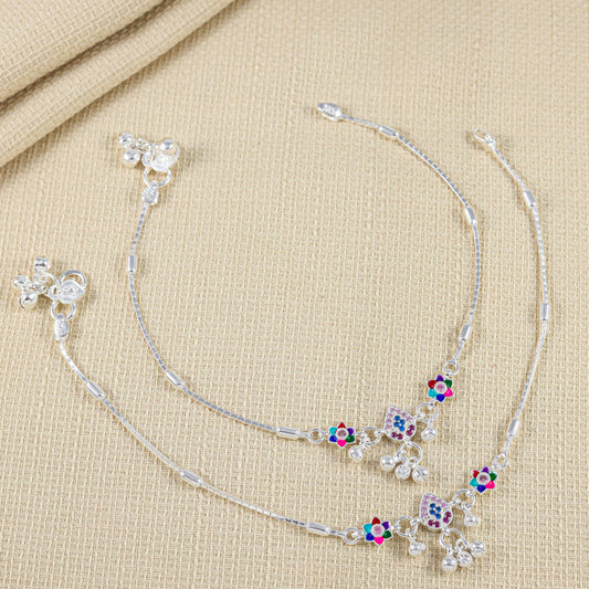 Diya Silver Anklets