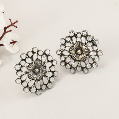 Saumya Mirror Oxidised Silver Earrings