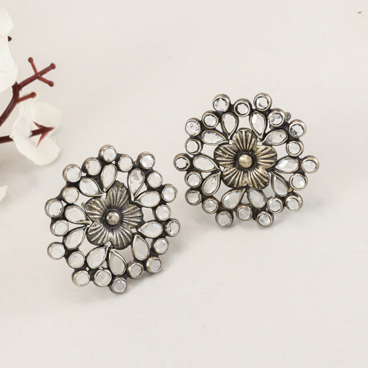 Saumya Mirror Oxidised Silver Earrings