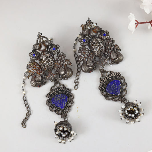 Anvika Silver Earrings with Peacock Motif