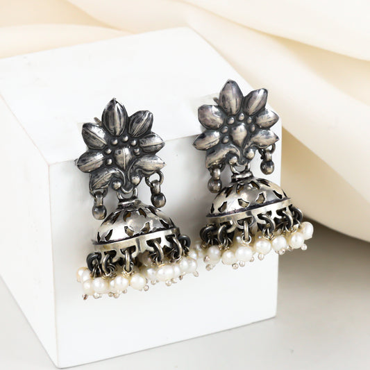 Advika Floral Design Silver Earrings