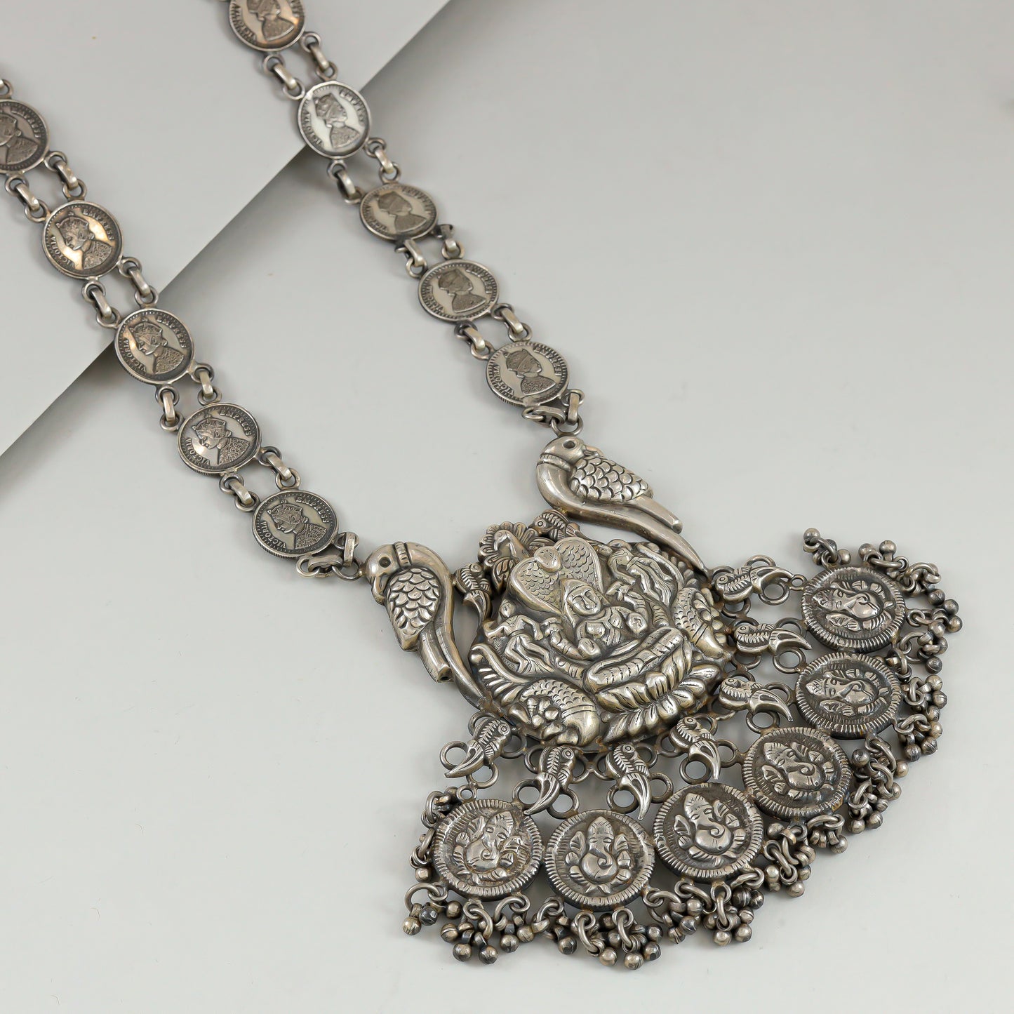 Jhanvi Silver Necklace With Deity Motif