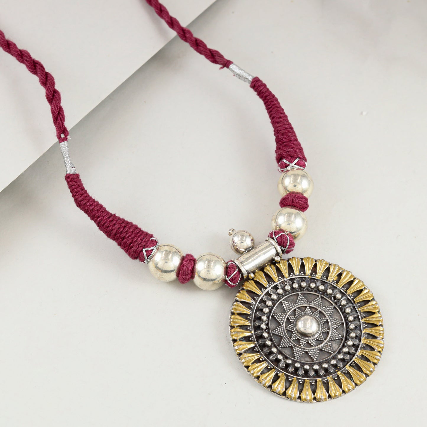 Lavanya Red Thread Dual Tone Silver Necklace